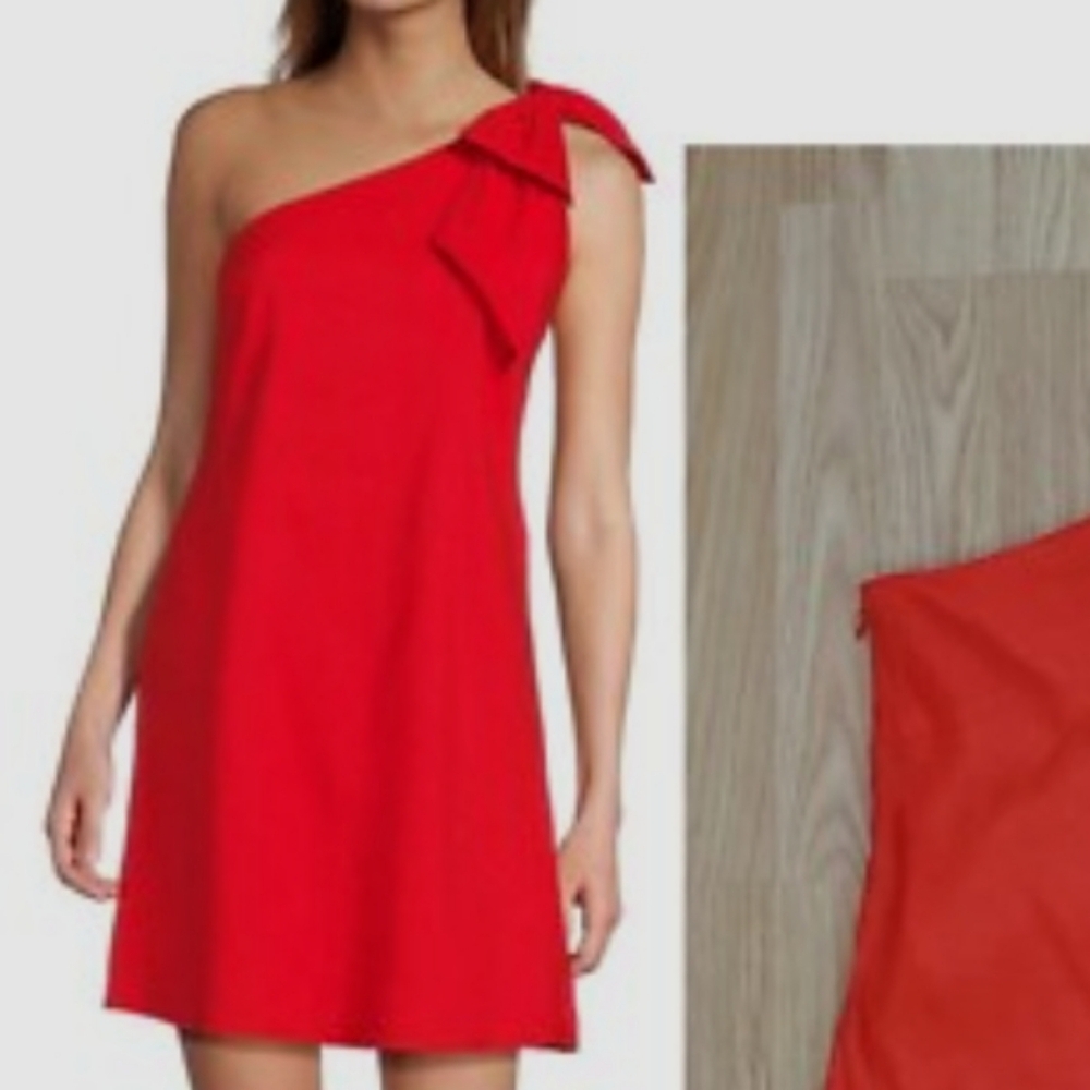 Antonio Melani Size 0 Orange Charlie Linen Blend Shift Dress One Shoulder - Picture 2 of 10